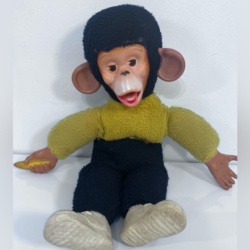 Vtg Zippy Monkey Plush Stuffed Doll Rubber Face Banana Yellow 50s/60s Mr Bim Zip